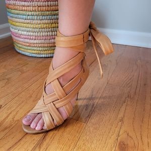 Tan Leather Lace Up Tory Burch Heels